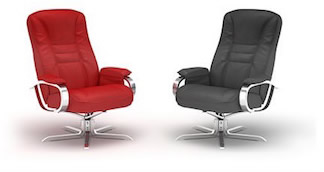 red and black armchairs